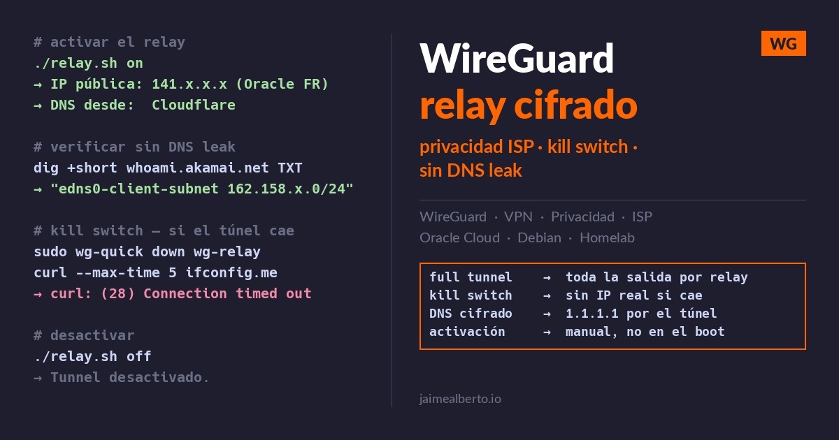 WireGuard VPN en Oracle Cloud: full tunnel, kill switch y privacidad frente a tu ISP